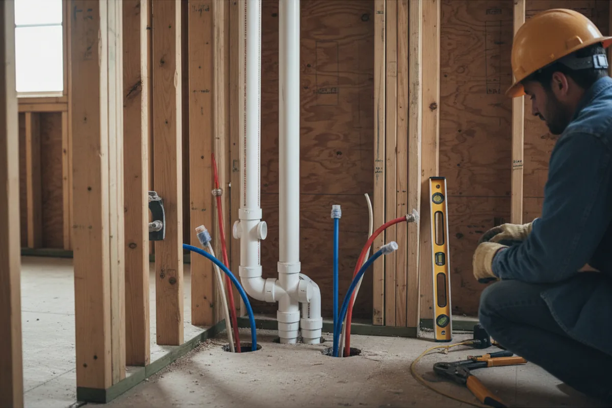 Drain and supply rough-in during Sump Pump Repair in Newton